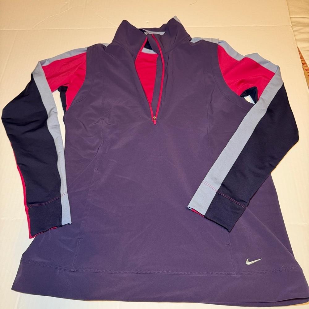 Nike women's purple, pink, and blue quarter-zip golf pullover jacket/vest sz L